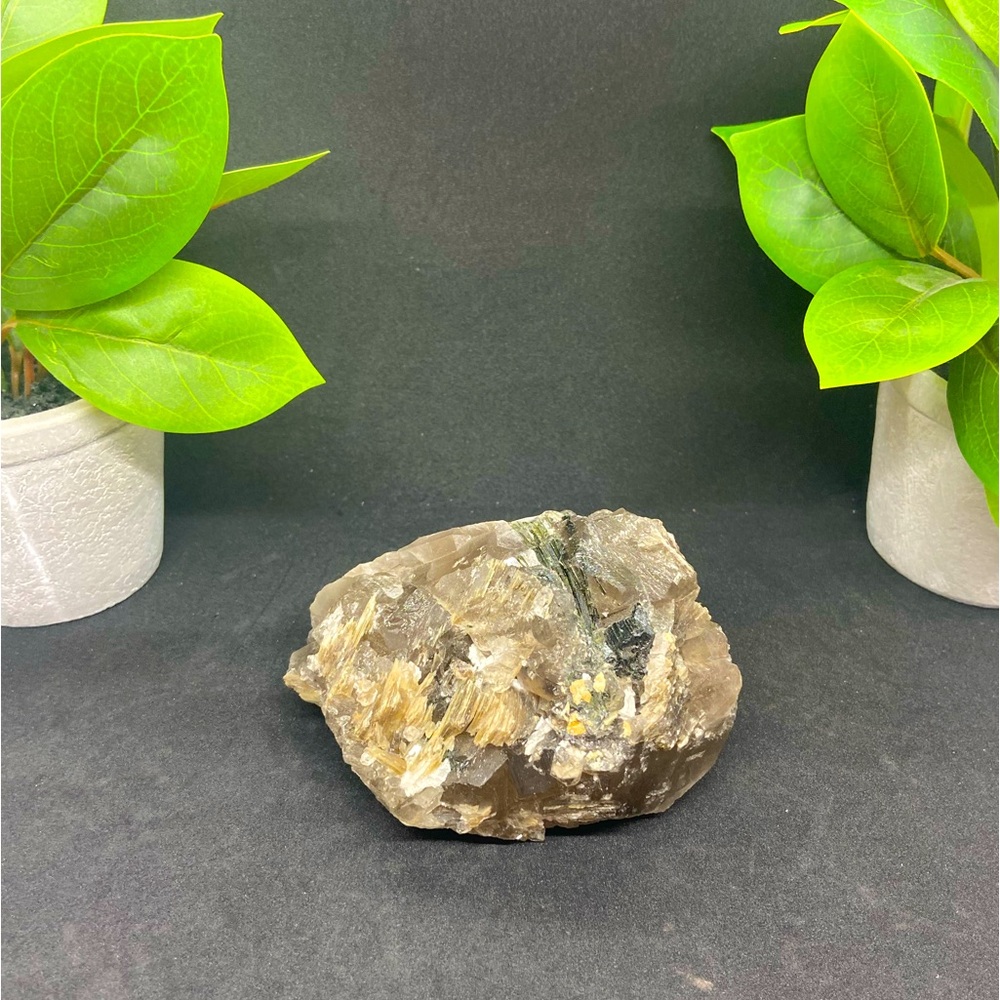 Stunning green tourmaline in Smokey quartz